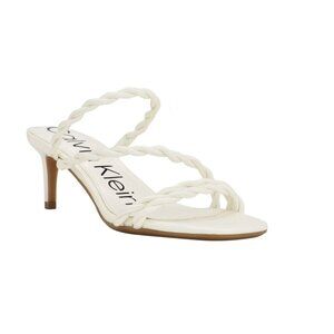 Calvin Klein Women's "Ileyia" White Faux Leather Braided Kitten Sandals Size: 9
